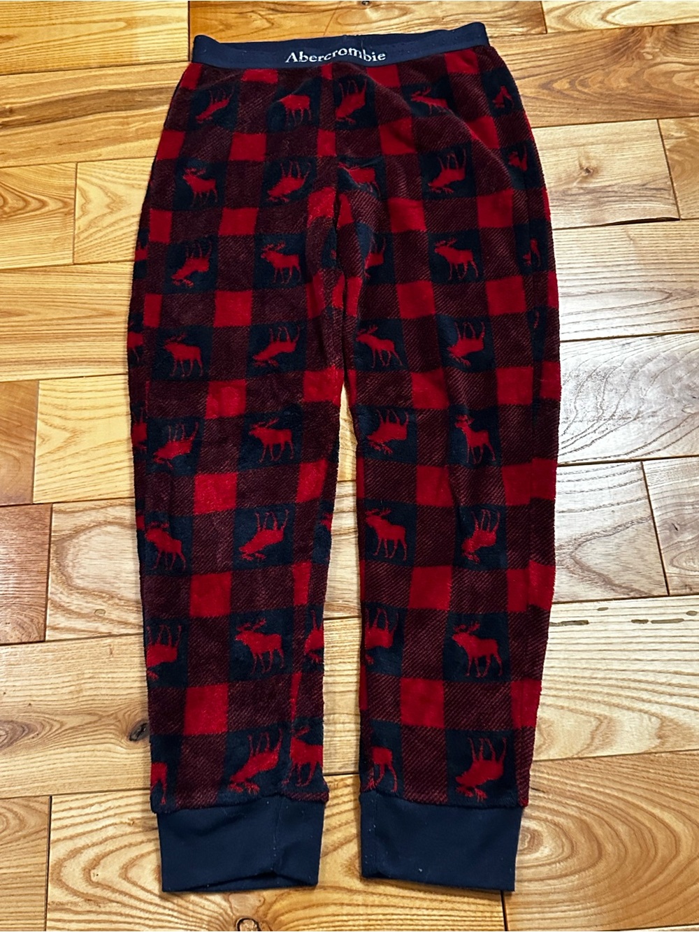 Abercrombie Kids Red & Navy Buffalo Plaid Moose Print Pajama Bottoms, Sz 13/14